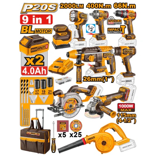 Picture of INGCO 9 Pcs Industrial Combo Kit